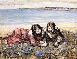 Flowers Canvas Paintings - Gathering Flowers by the Seashore